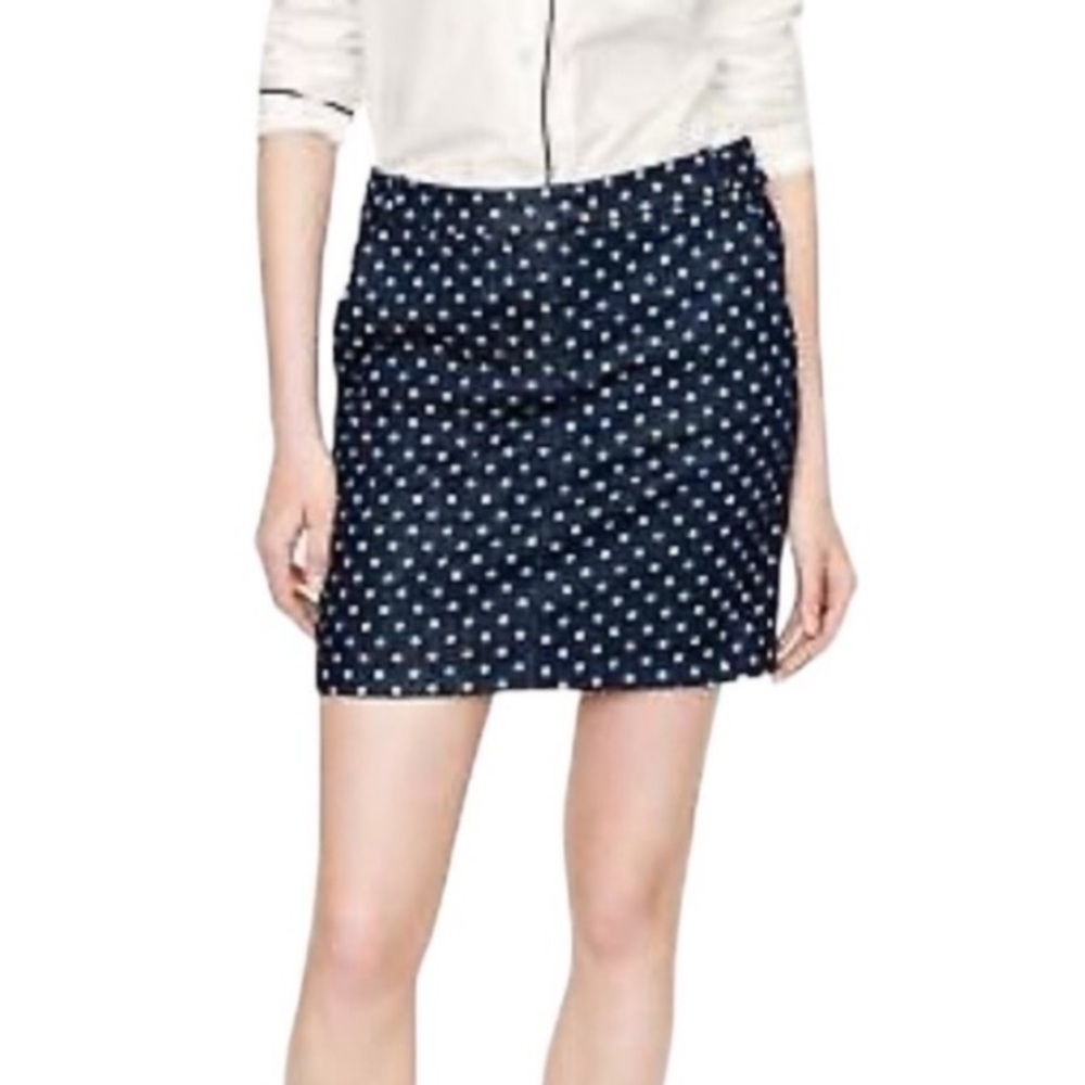 J. Crew • Blue Polka Dot Denim Skirt • Blue • Size 2